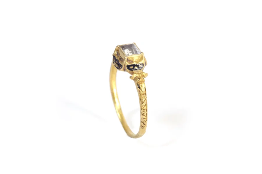 antique french enamel ring with a rock cristal