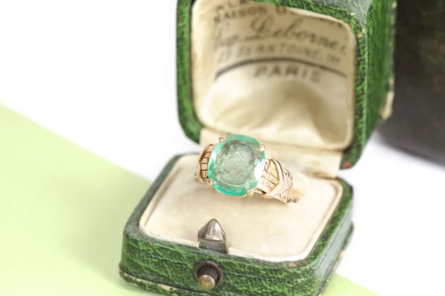 Victorian emerald intaglio ring in gold