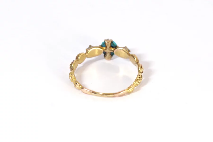Diamond turquoise french antique bridal ring
