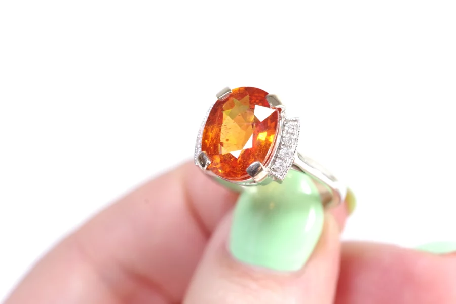 vintage mandarin garnet diamond ring