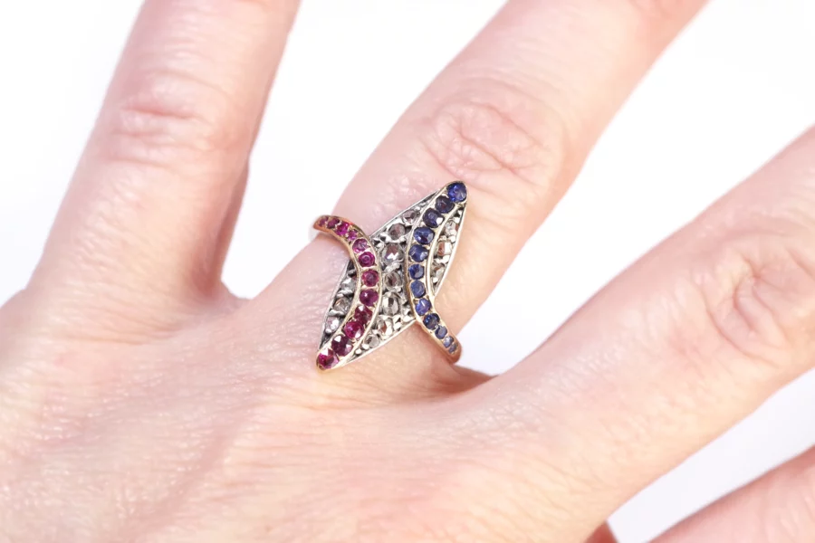 Marquise patriotic ring french flag