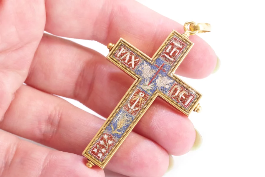 Pendentif croix italienne en micro mosaique