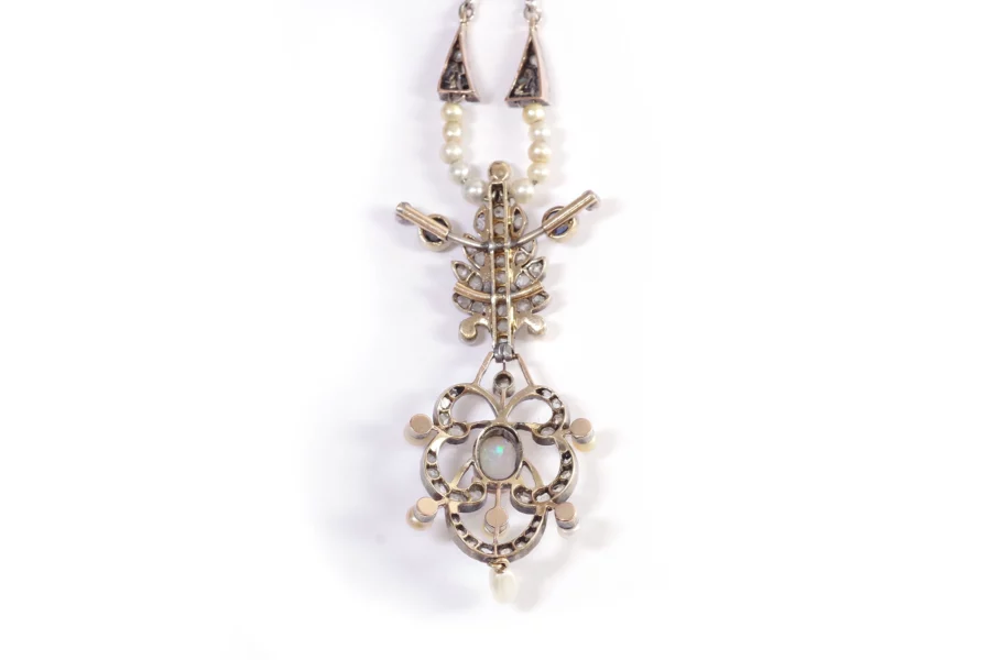 Belle epoque diamond opals necklace