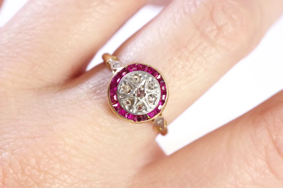 ruby diamond ring in gold and platinum