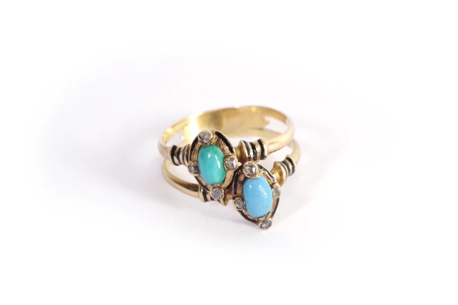 bague diamant turquoise verre en or