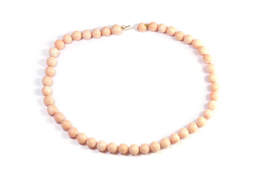 Angel skin pink coral necklace with gold clasp