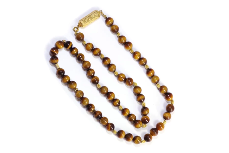 pre-owned tiger eye necklace and gold
