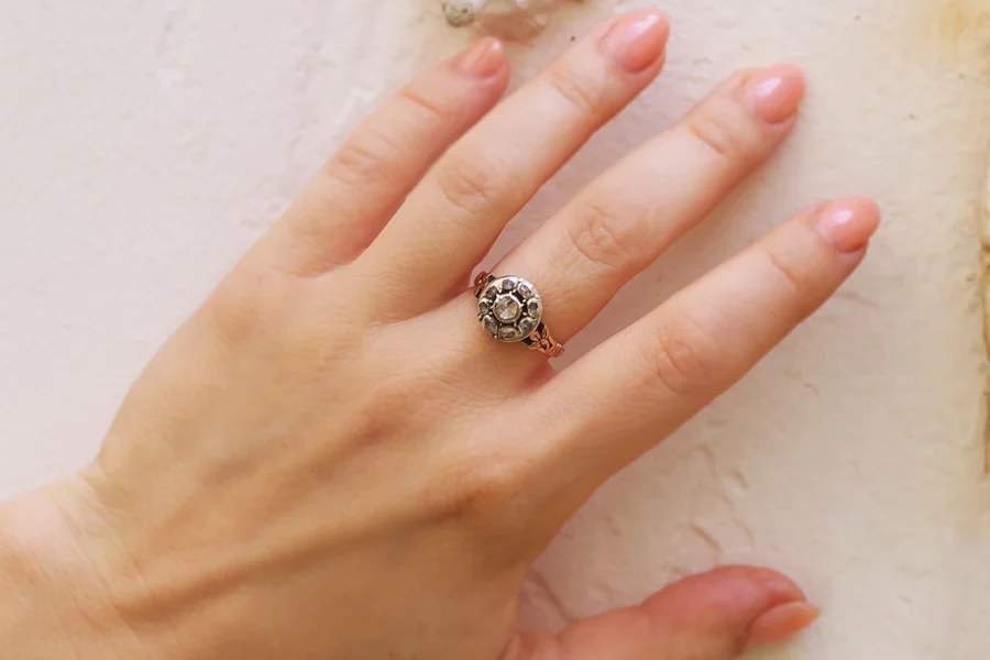 georgian diamond ring in gold and silver