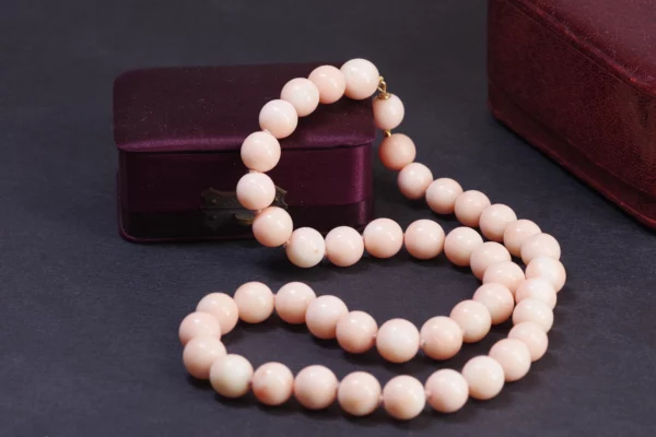Angel skin pink coral necklace with gold clasp