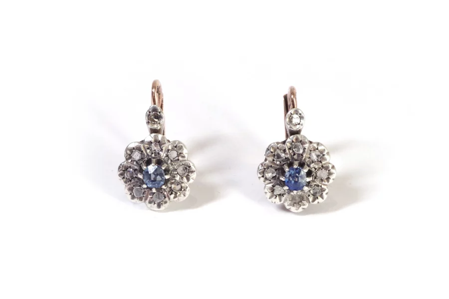 Cluster sapphire diamond earrings
