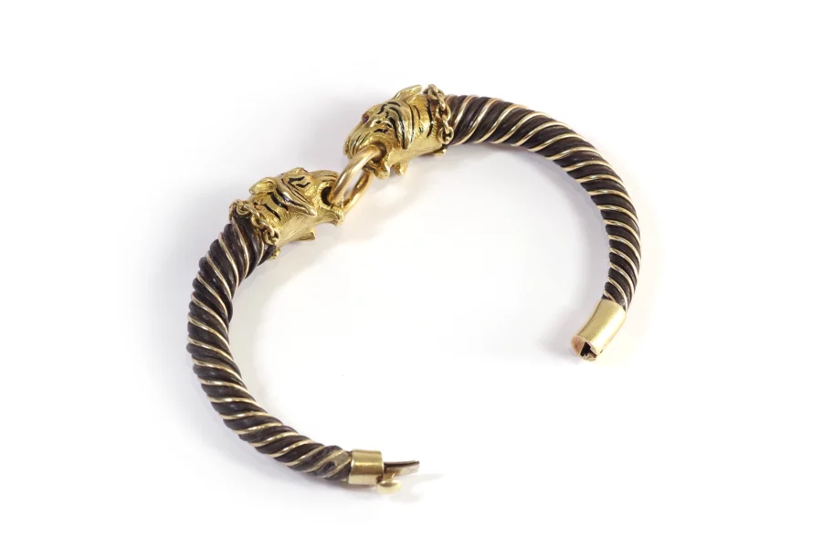 Bracelet vintage tigres en or et argent