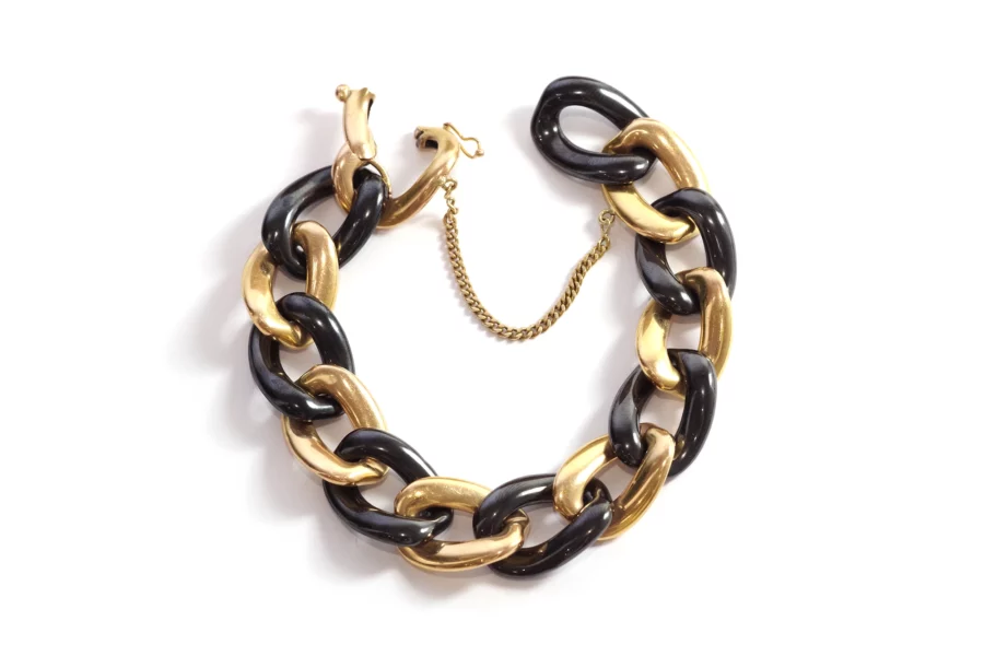 large gold bracelet with hematite