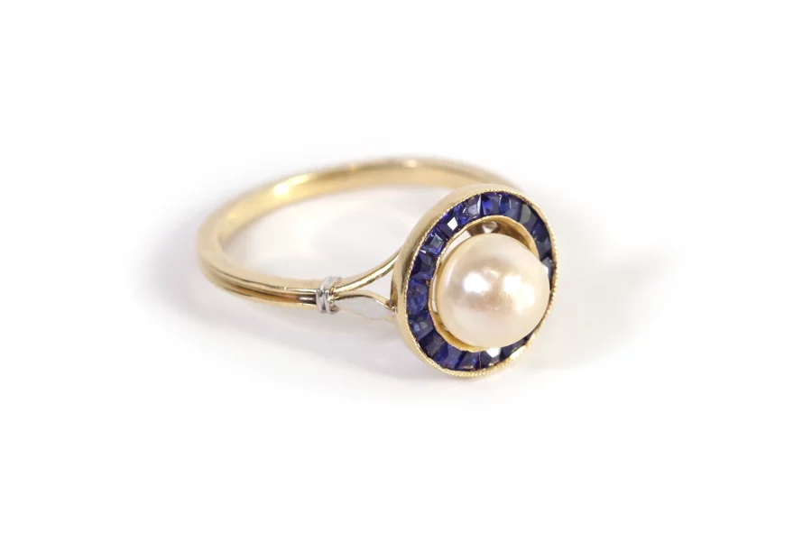 sapphire pearl art deco ring