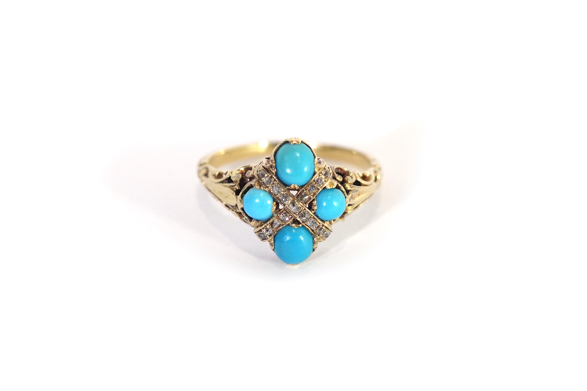 Antique turquoise ring with diamonds