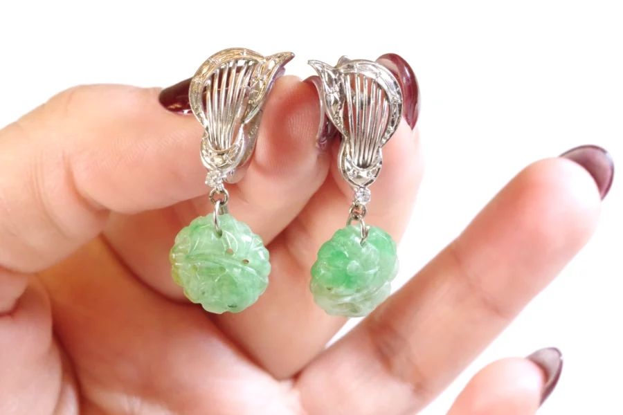 Diamond jade earrings