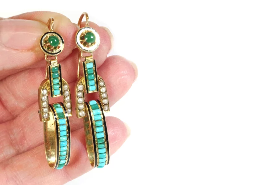 Boucles d'oreille turquoises et perle