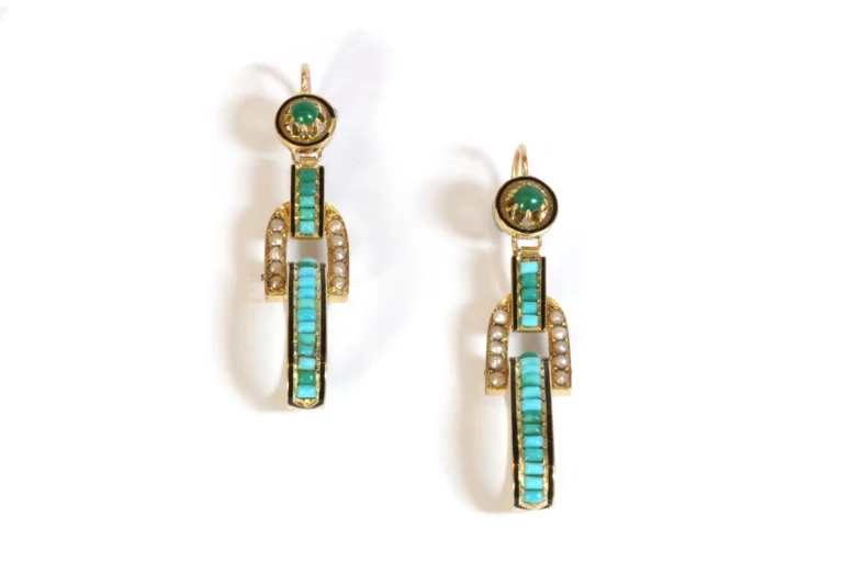 victorian long earrings with turquoise