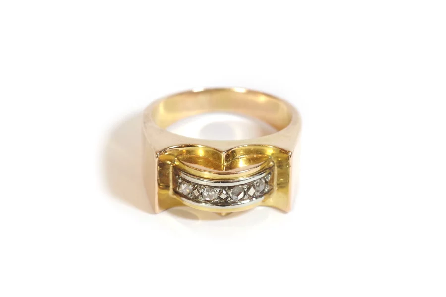 Gold diamond tank ring