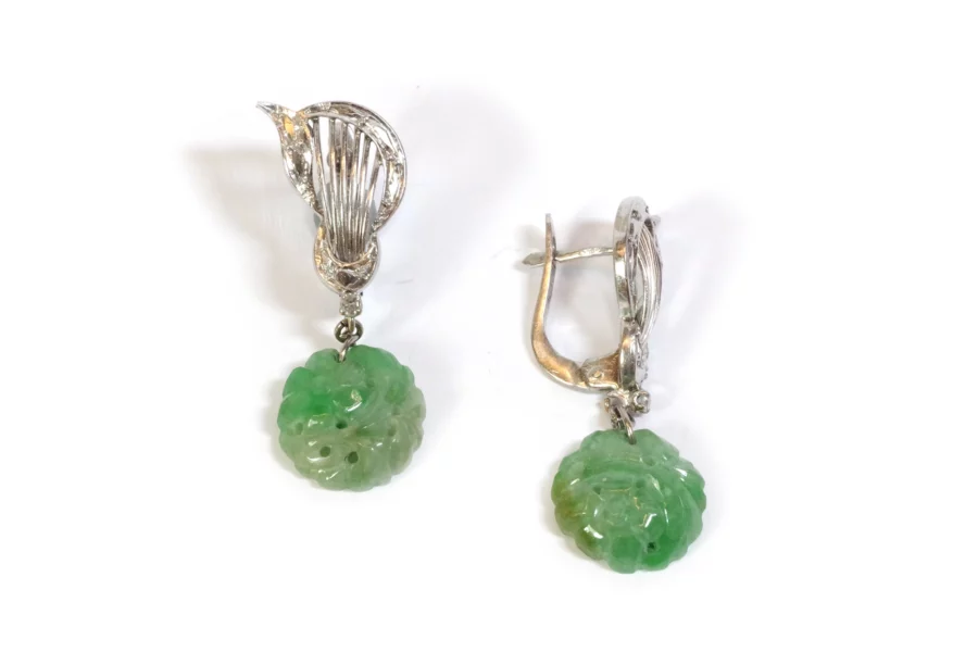 pendants oreille jade diamant