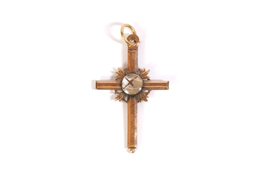 gold cross reliquary pendant