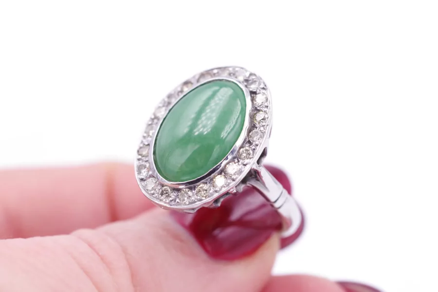 Bague jade diamant en or